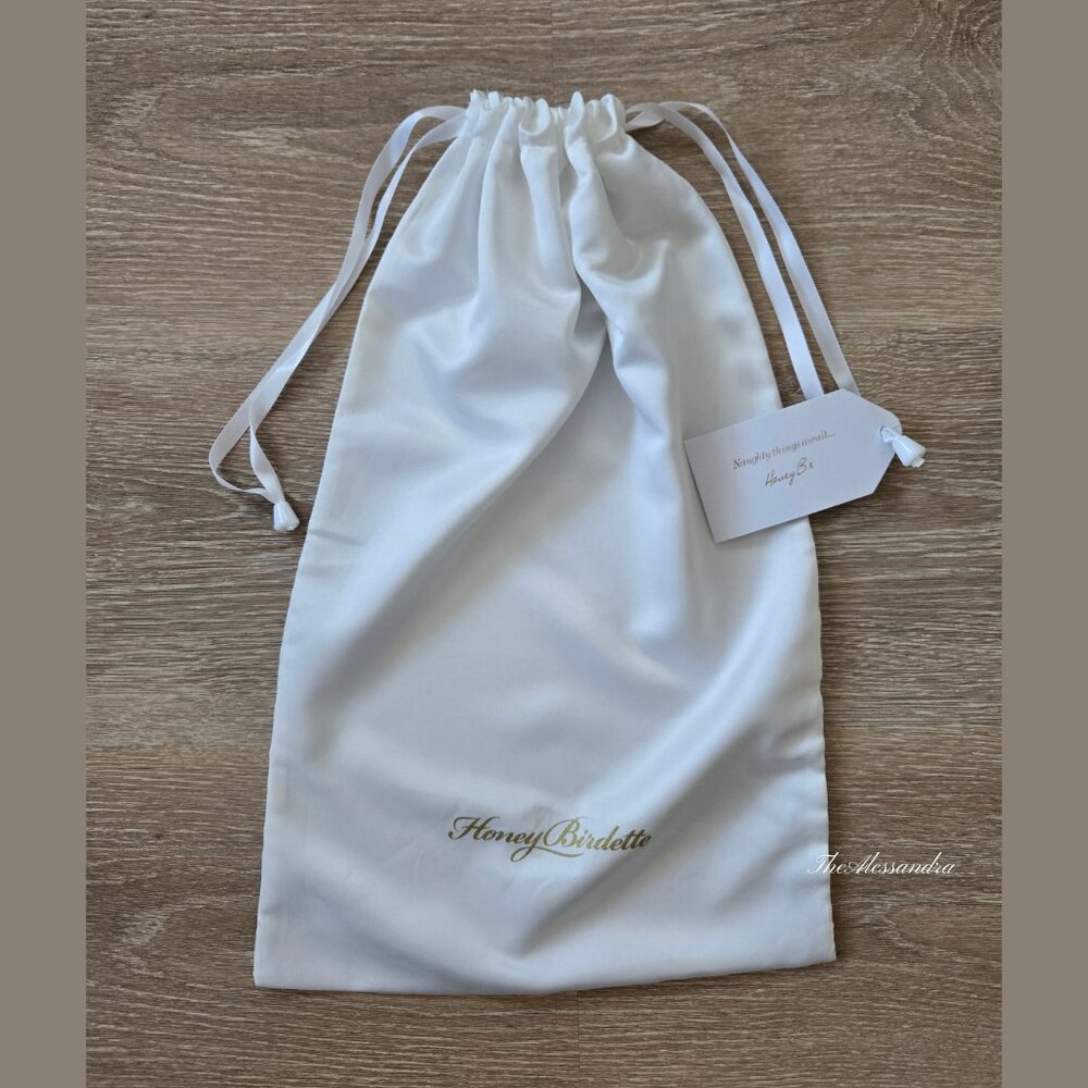 Honey Birdette Large White Satin Drawstring Dust Bag Travel Storage New With Tag